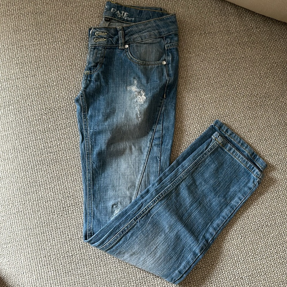 Blind Date Vintage Double very Low Waistband Ribbed Skinny Denim Jeans  Size 27